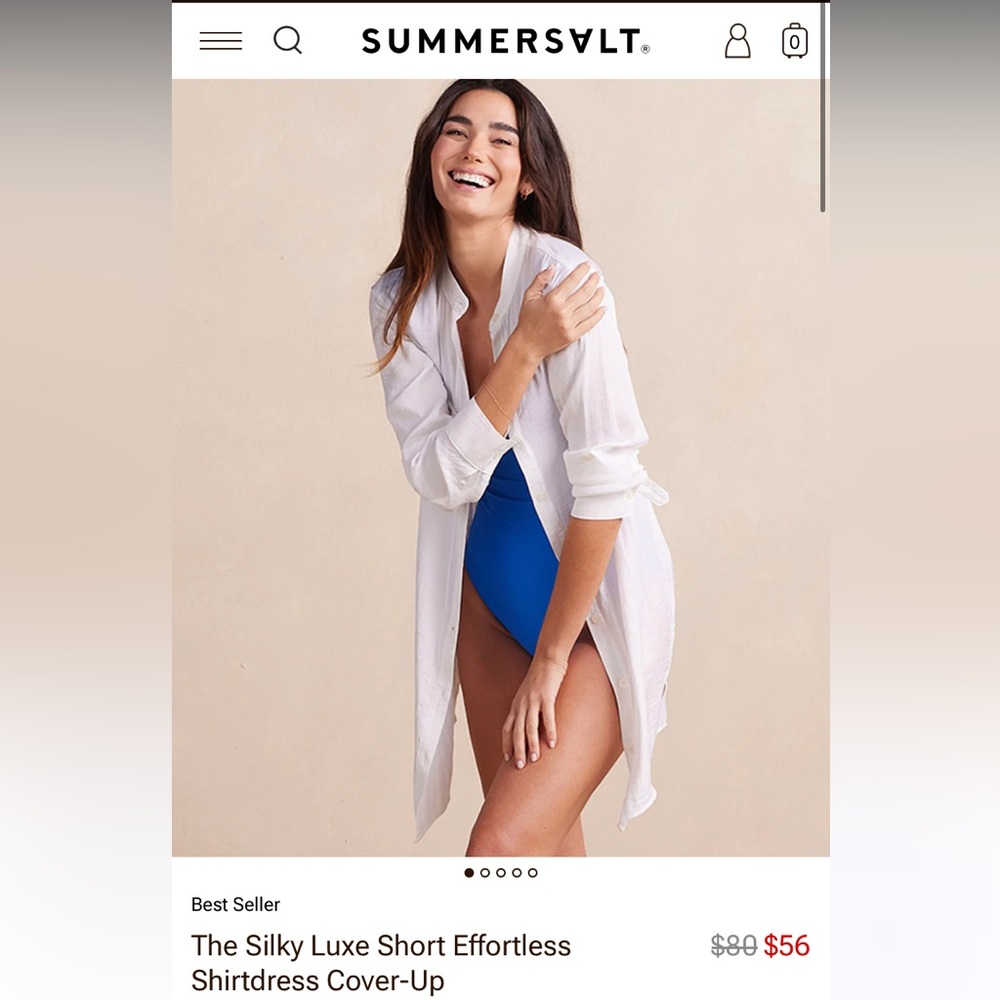 Summersalt Silky Luxe Short Effortless Shirtdress Cover-Up - Cloud White